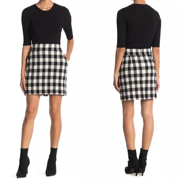 Veronica Beard Women's Arezzo Buffalo Plaid Mini Skirt Black White Front Pockets - Picture 1 of 10